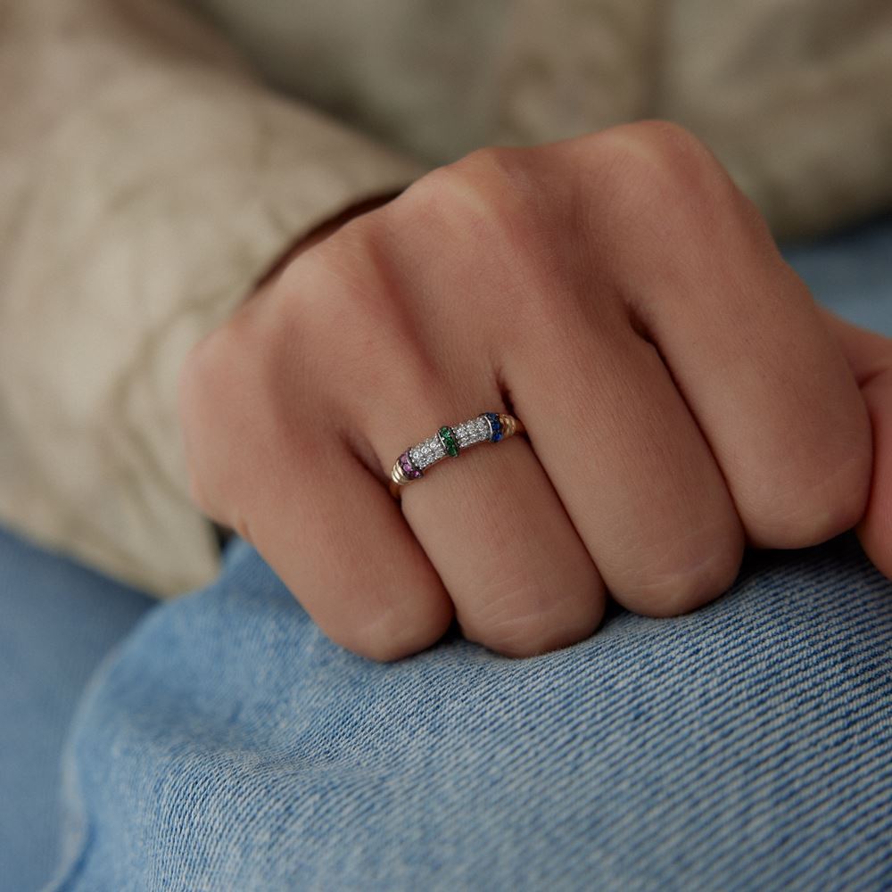 Renga Renk Taşlı Yassı Tasarım Yüzük