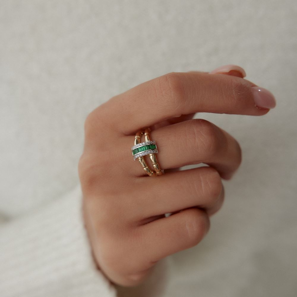 Pembe Baget Taşlı Daire Tasarım Yüzük