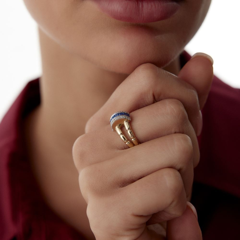 Mavi Baget Taşlı Daire Tasarım Yüzük