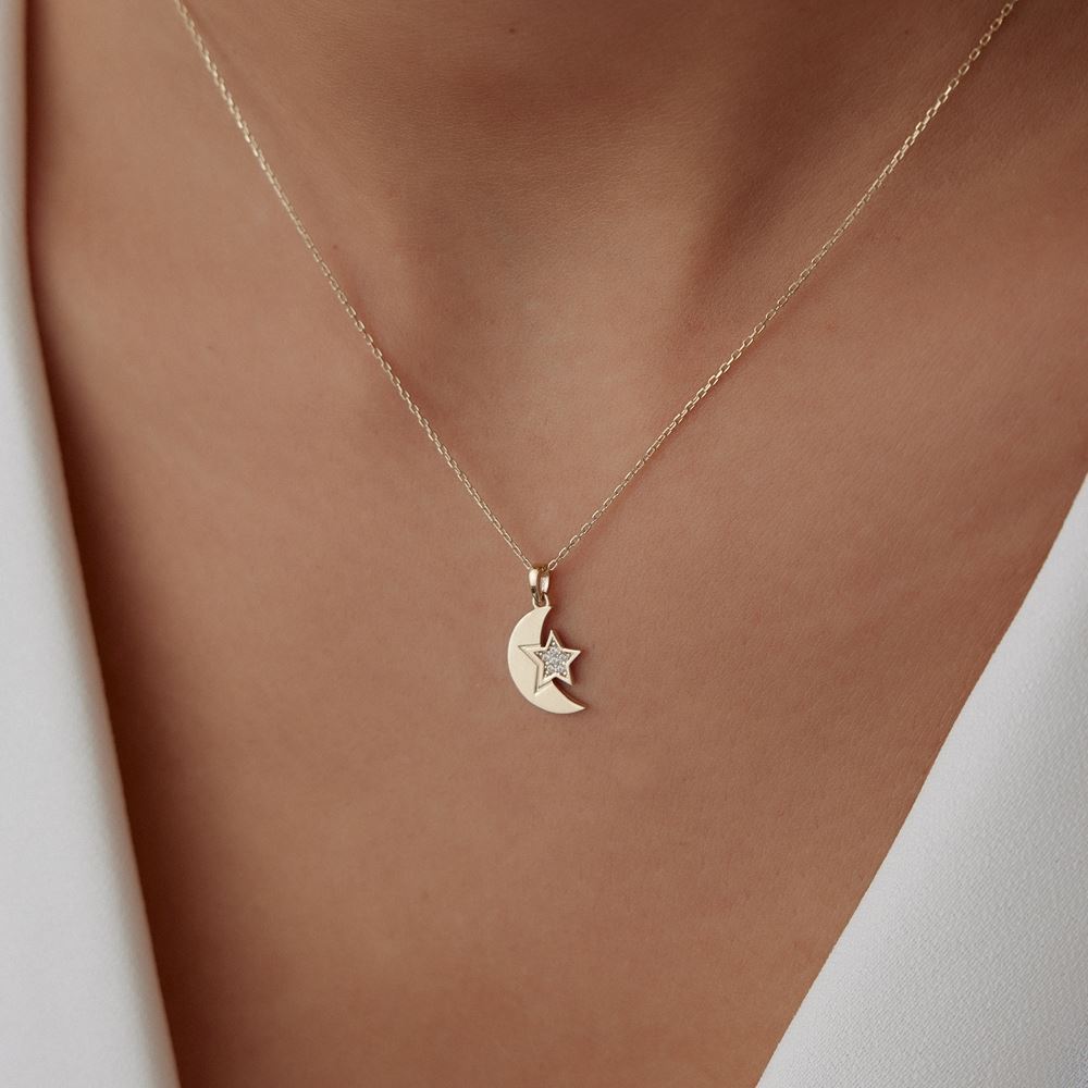Ay Yıldız Taşlı Kolye
