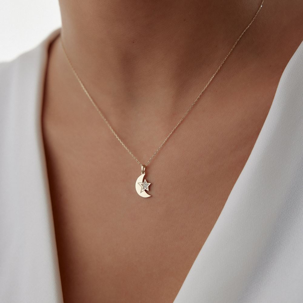 Ay Yıldız Taşlı Kolye