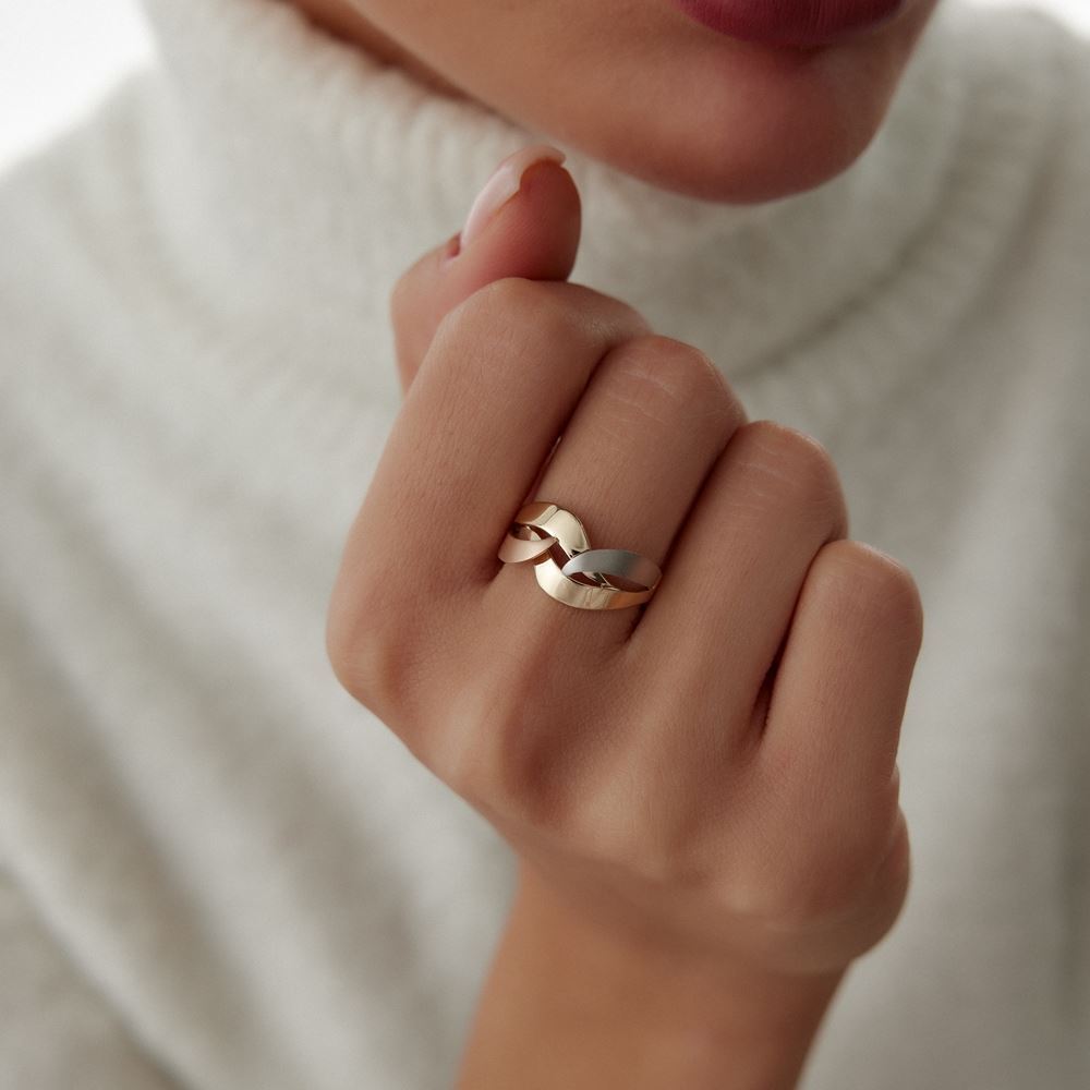 Üç Renk İkili Kesişim Çizgi Tasarım Yüzük