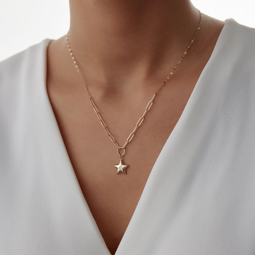 Kalp Ataç Pullu Taşlı Kolye