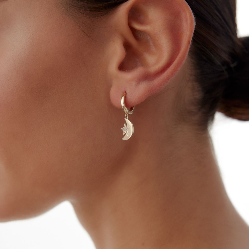 Yıldız Ay Taşlı Tasarım Küpe