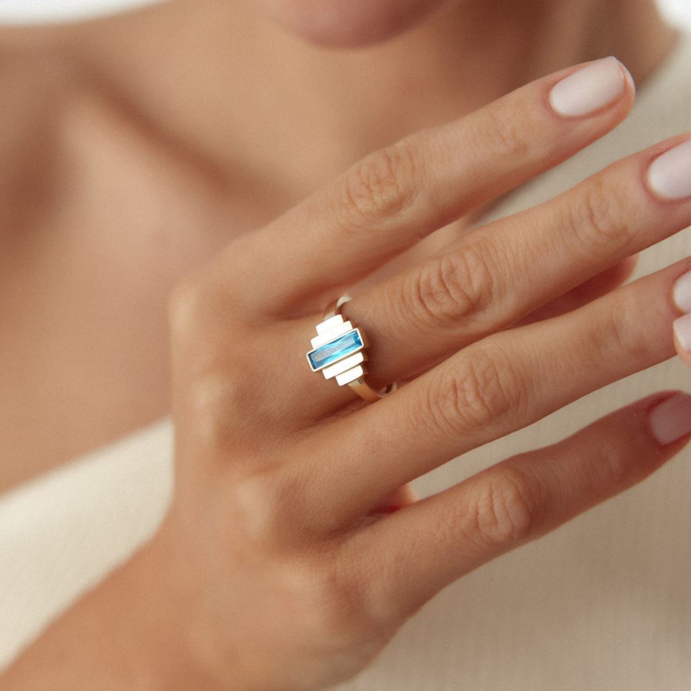 Turkuaz Taşlı Geometrik Yüzük