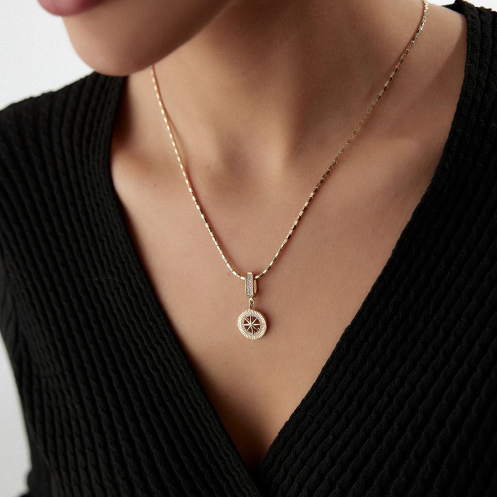 Mini Boy Pusula Taşlı Charm Kolye Ucu