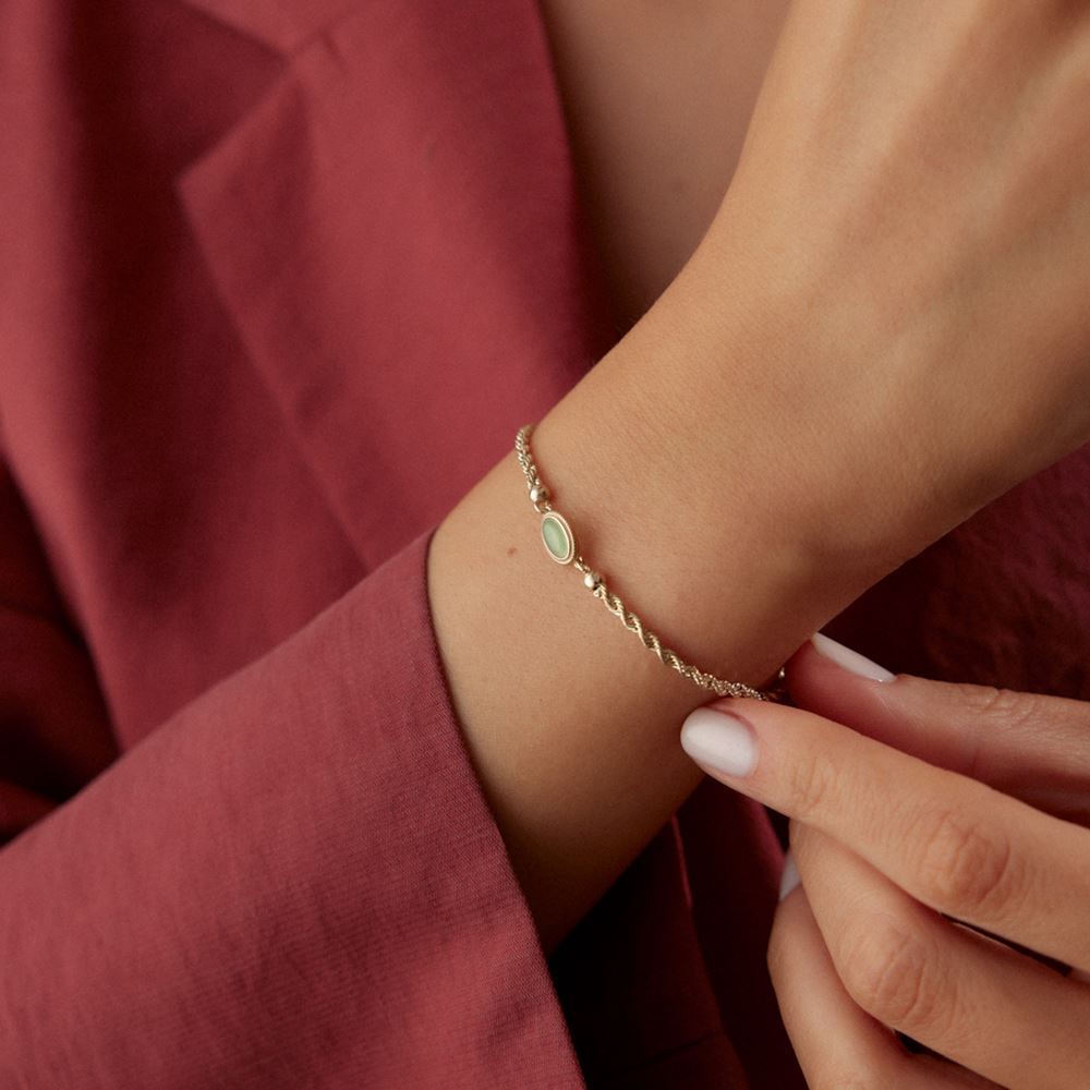 Halat Zincir Yeşil Taşlı Bileklik