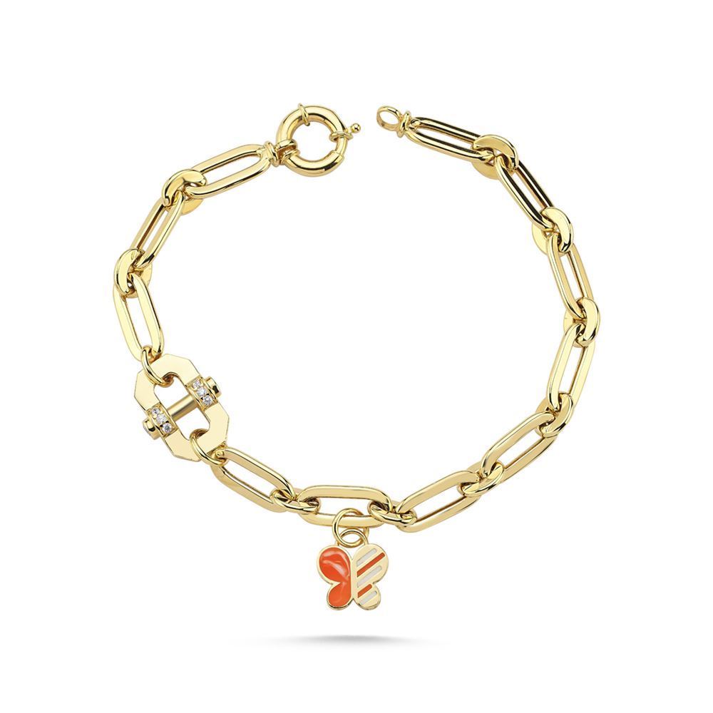 Kelebek Desenli Turuncu Mineli Bileklik