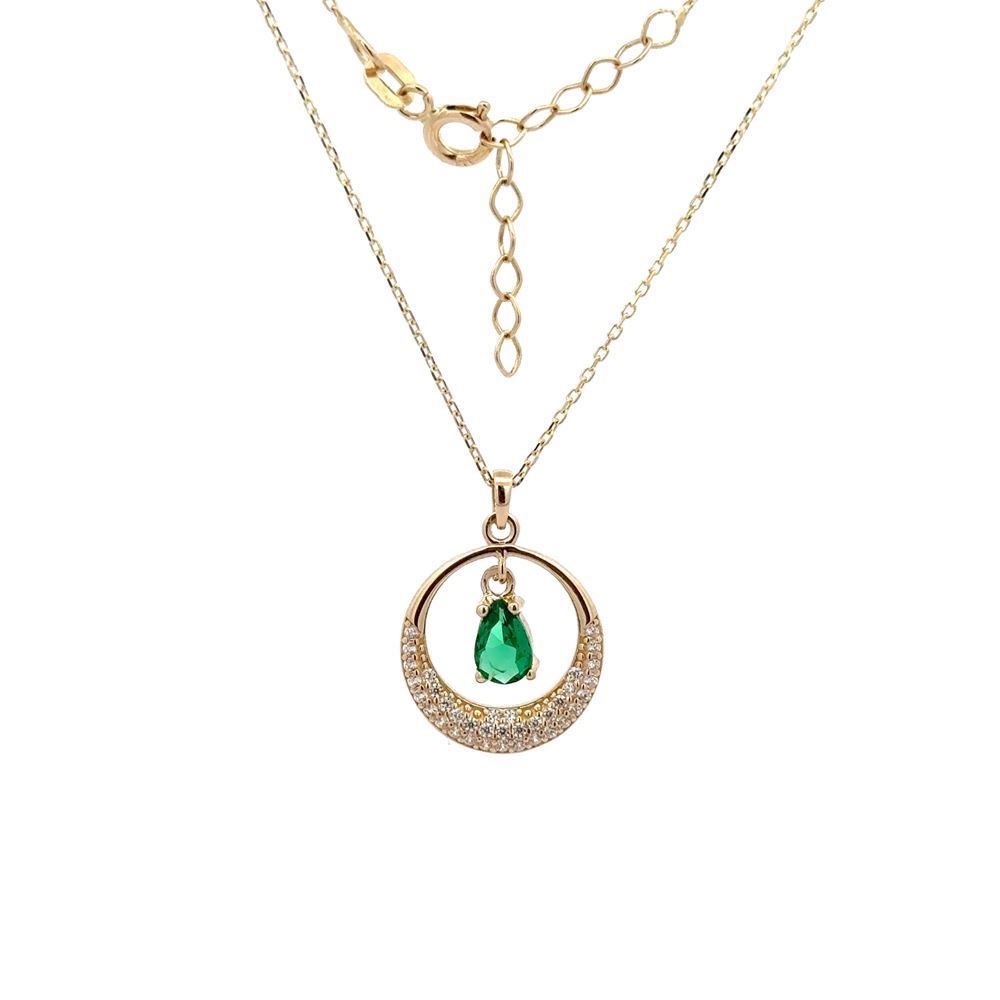 Damla Yeşil Taşlı Hilal Tasarım Kolye