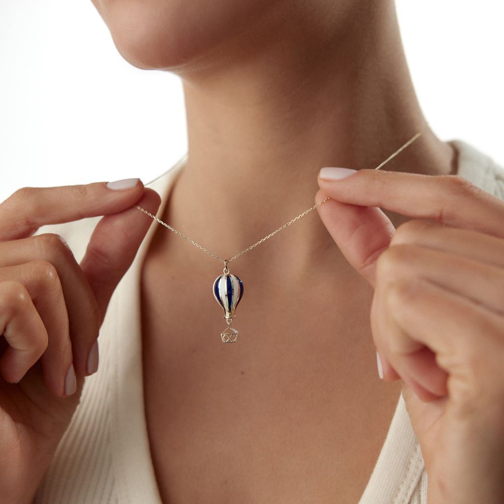 Kapadokya Balon Lacivert Beyaz Mineli Kolye