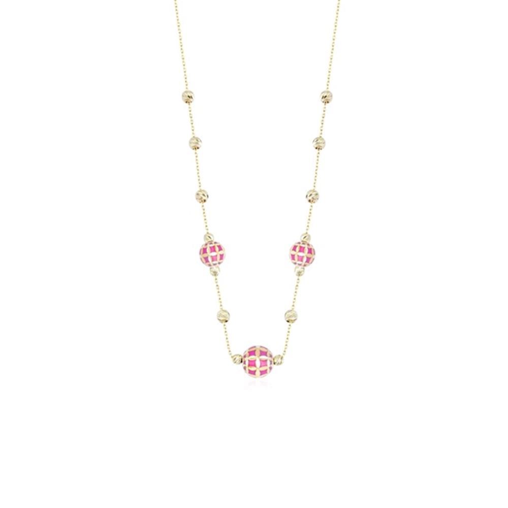 Pembe Üç Toplu Altın Trend Kolye