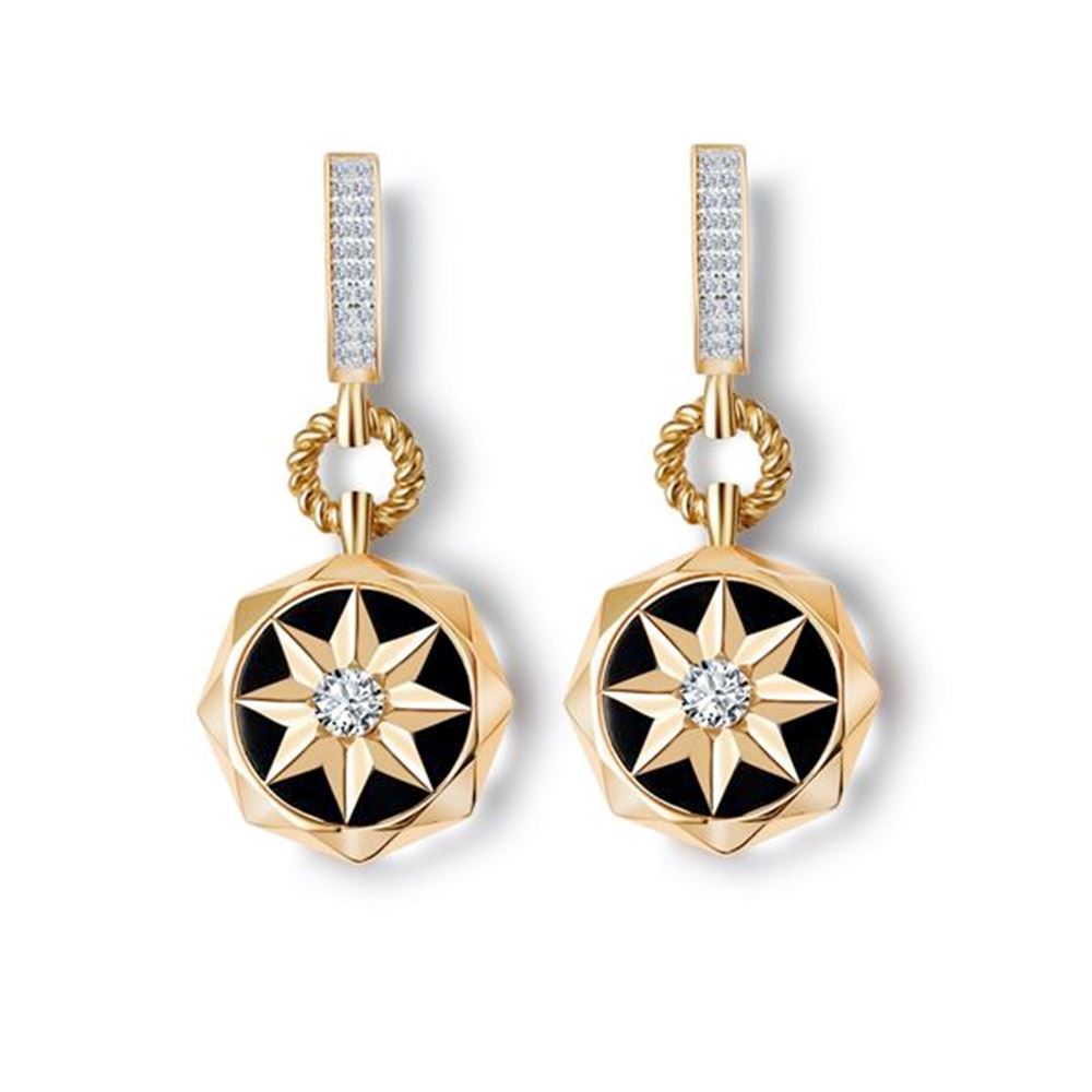 Siyah Mineli Yıldız Sallantılı Altın Küpe