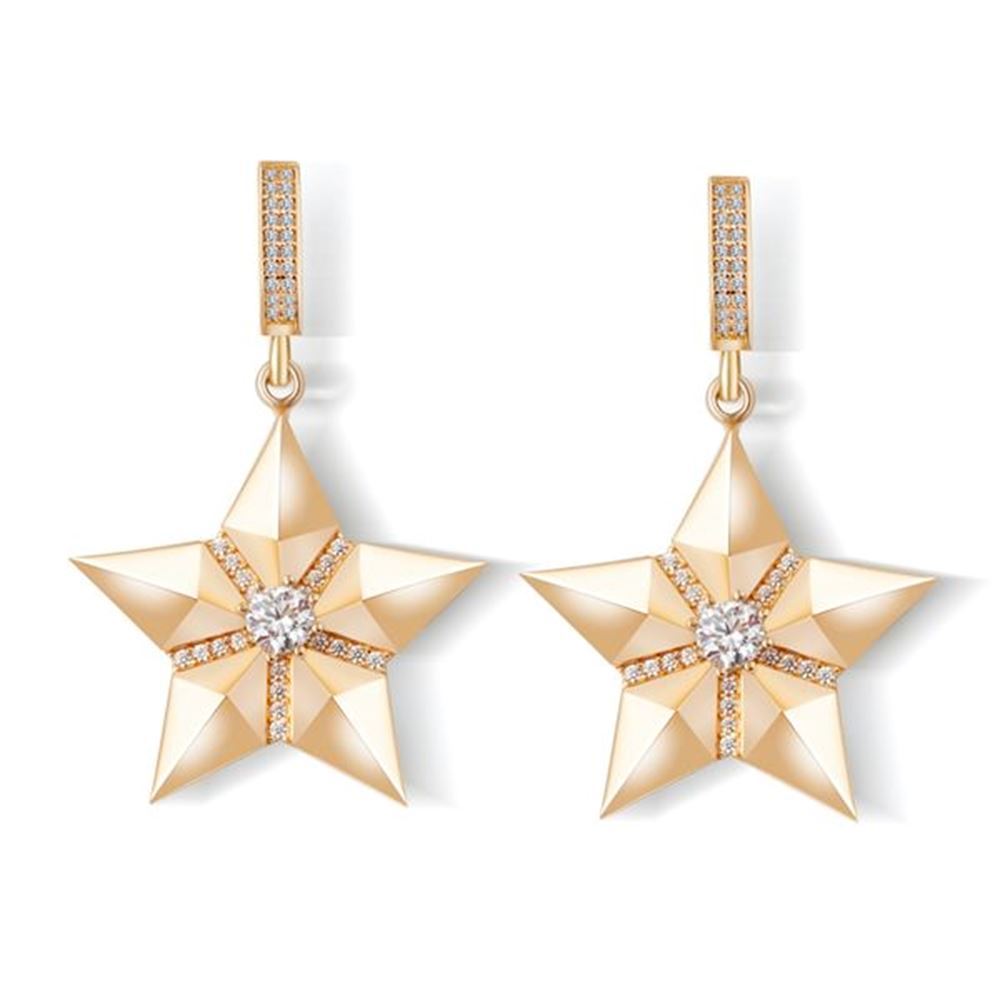 Yıldız Taşlı Sallantılı Altın Küpe