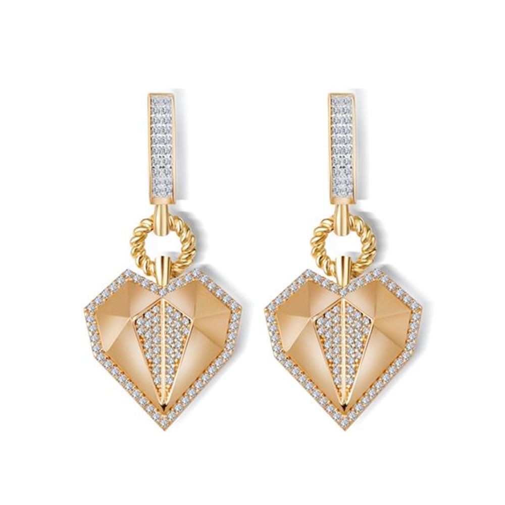 Taşlı Kalp Sallantılı Altın Küpe