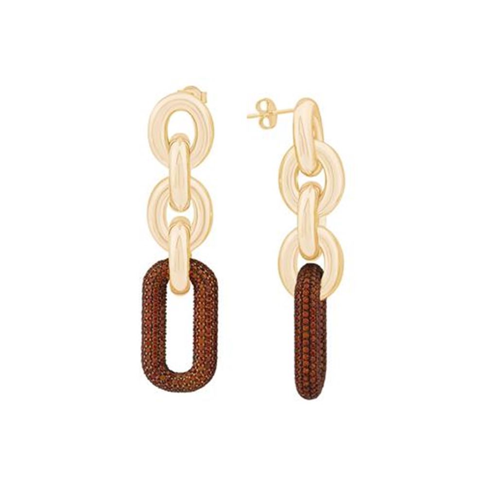 Turuncu Taşlı Zincir Küpe