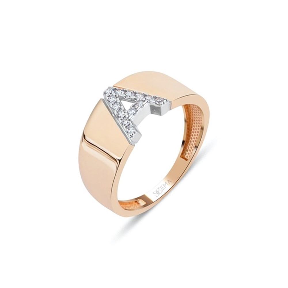 Kristal Taşlı Harf Altın Yüzük