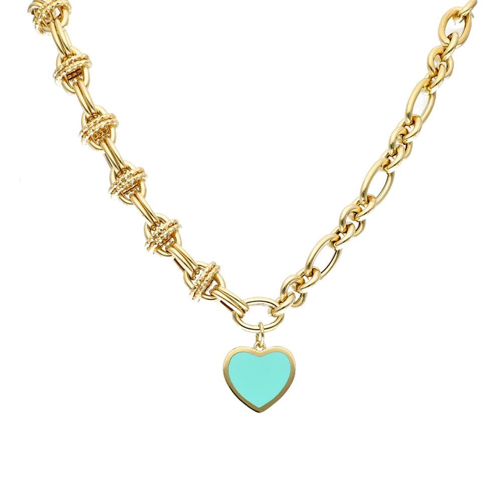 Altın Mavi Kalp Mineli Kolye