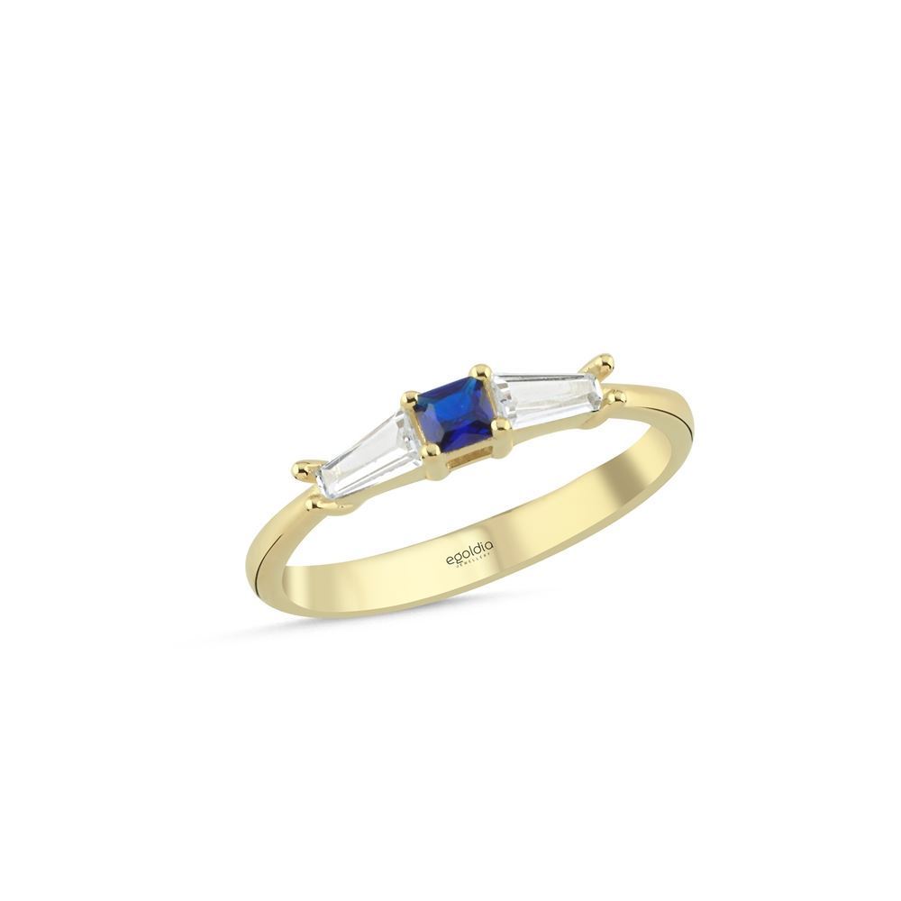 Kare Tasarım Baget Renkli Taşlı Yüzük