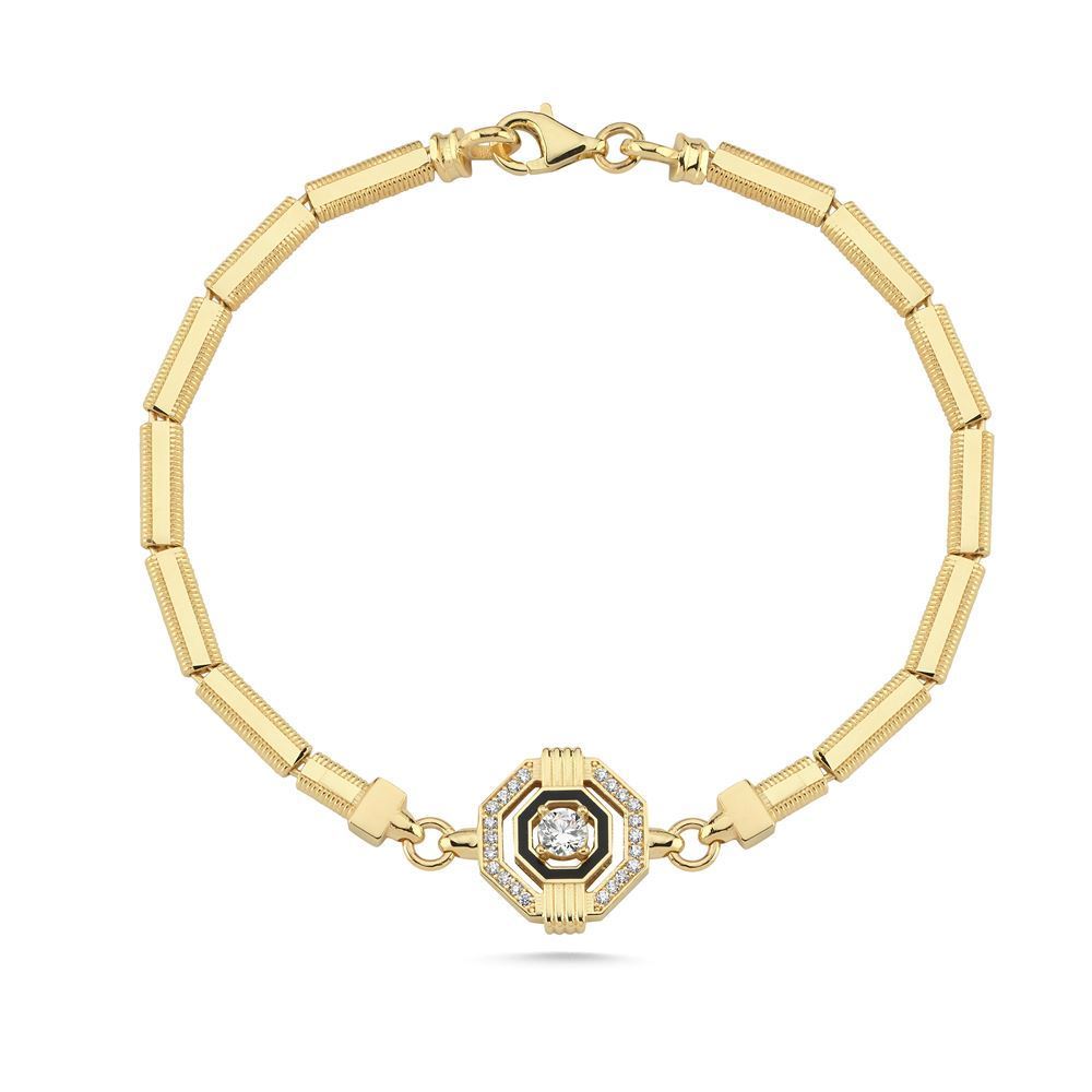 Altıgen Daire Siyah Mineli Taşlı Ajda Tasarım Bile