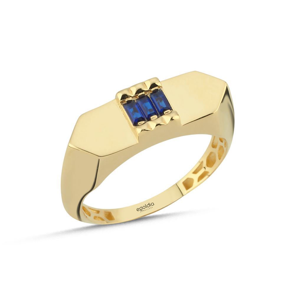 Sekizgen Mavi Taşlı Yüzük