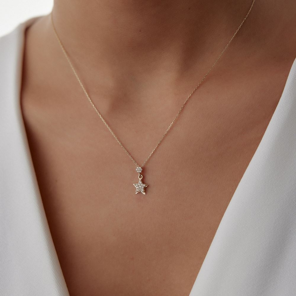 Yıldız İçinde Yıldız Taşlı Kolye