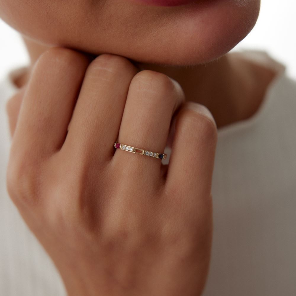 Renga Renkli Taşlı Yüzük