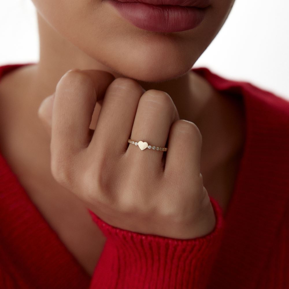 Kalp Nokta Tasarım Taşlı Yüzük