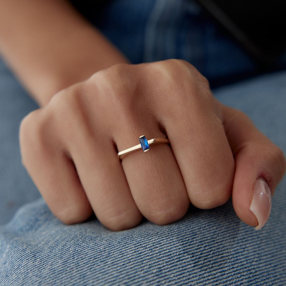 Mavı Taşlı Baget Yüzük