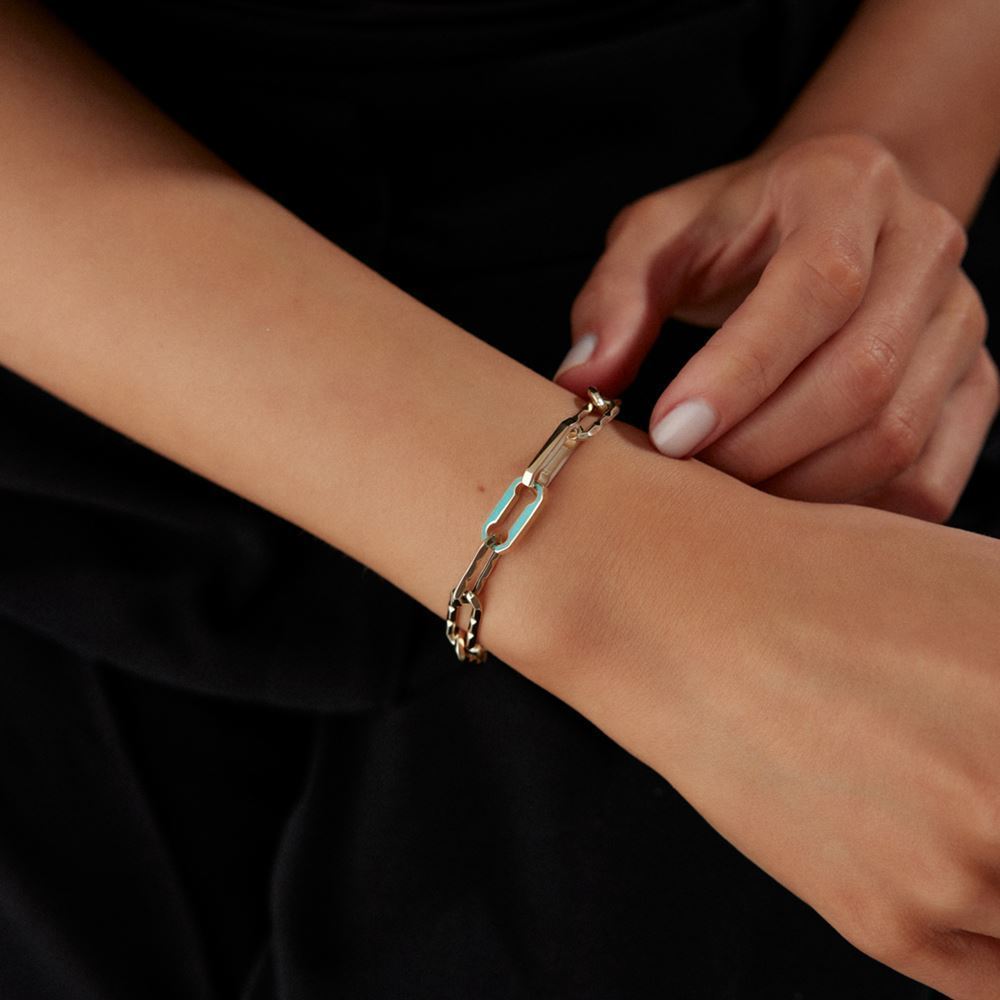 Mavi Beyaz Mineli Desenli Bileklik