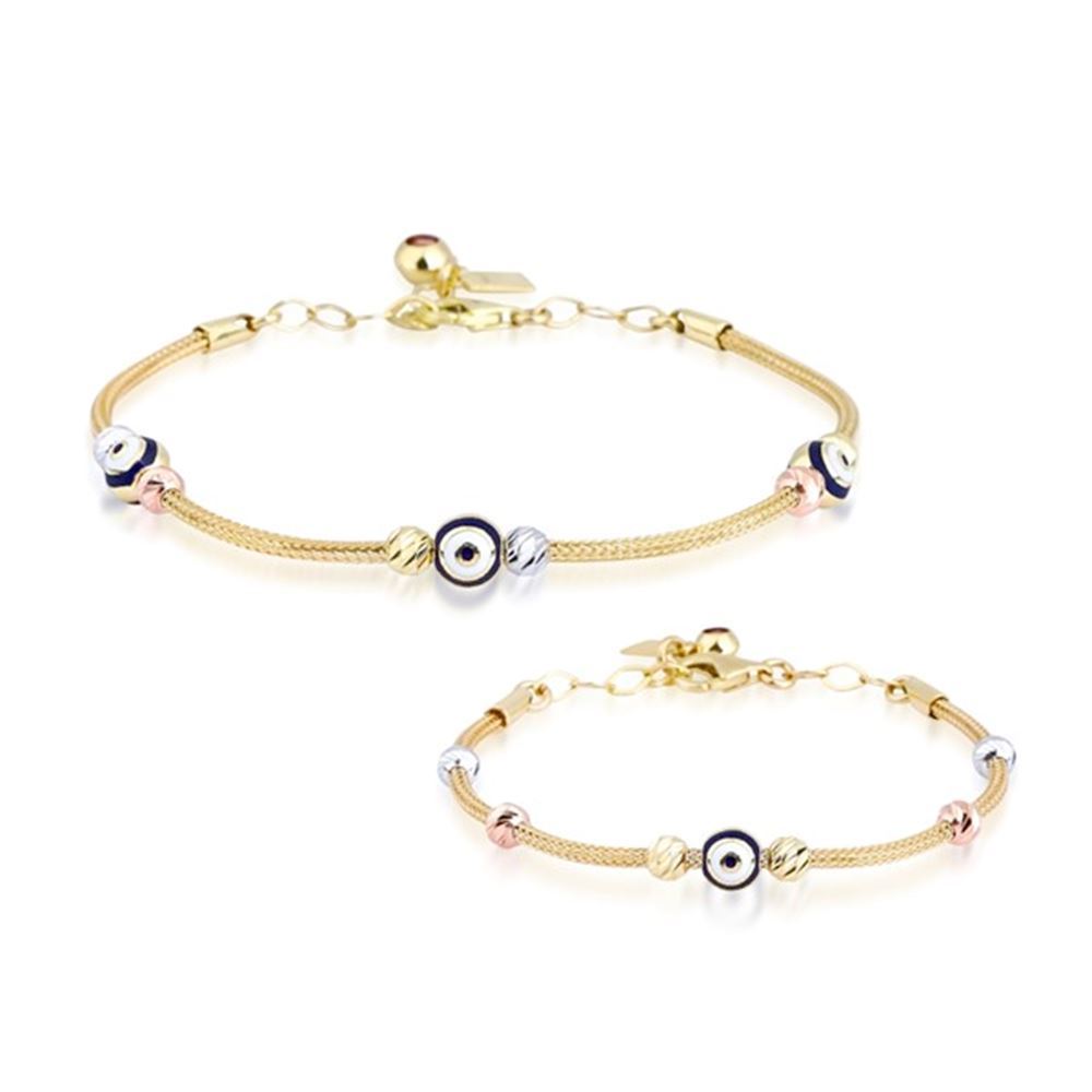 Anne Çocuk Nazar Boncuklu  İkili Set Altın Bileklik