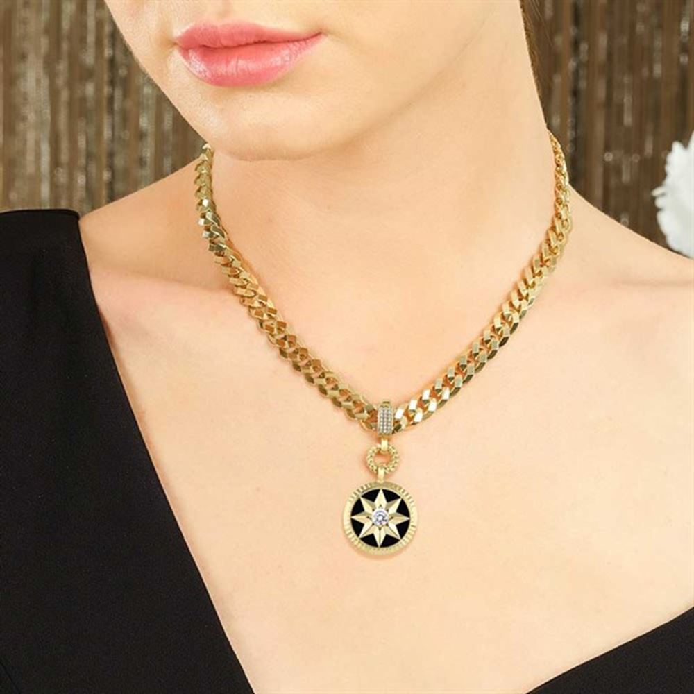 Siyah Taşlı Yıldız Kolye Ucu Charm