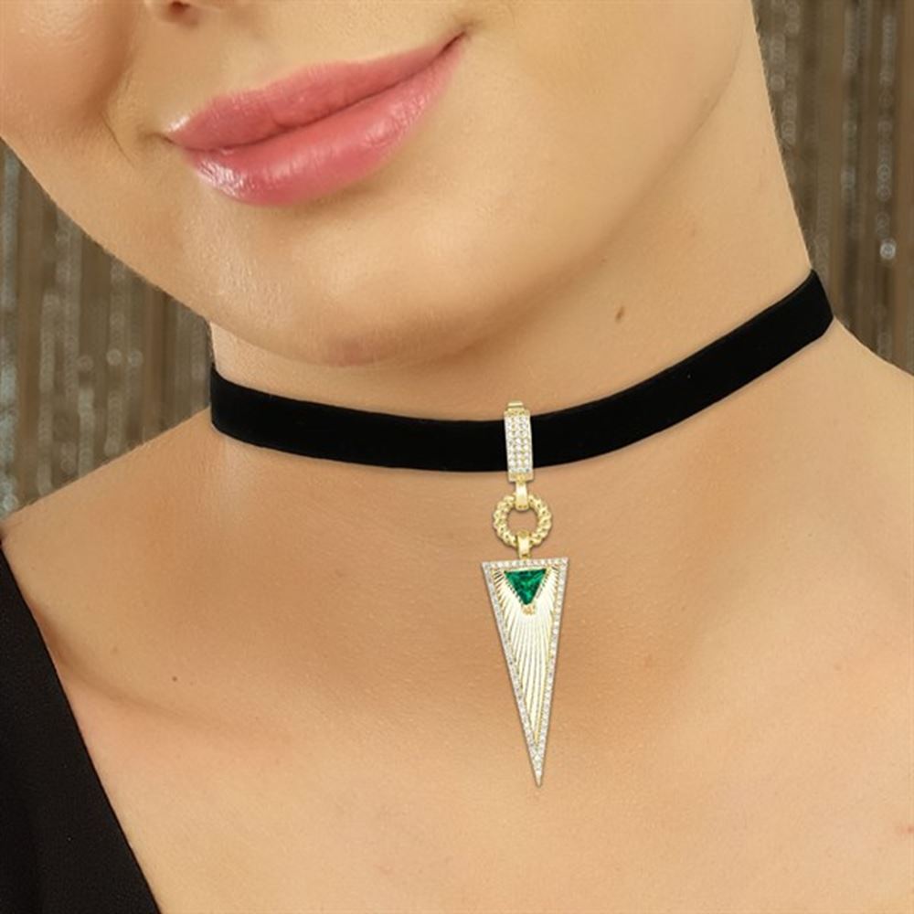 Zümrüt Taşlı Kalemli Kolye Ucu Charm