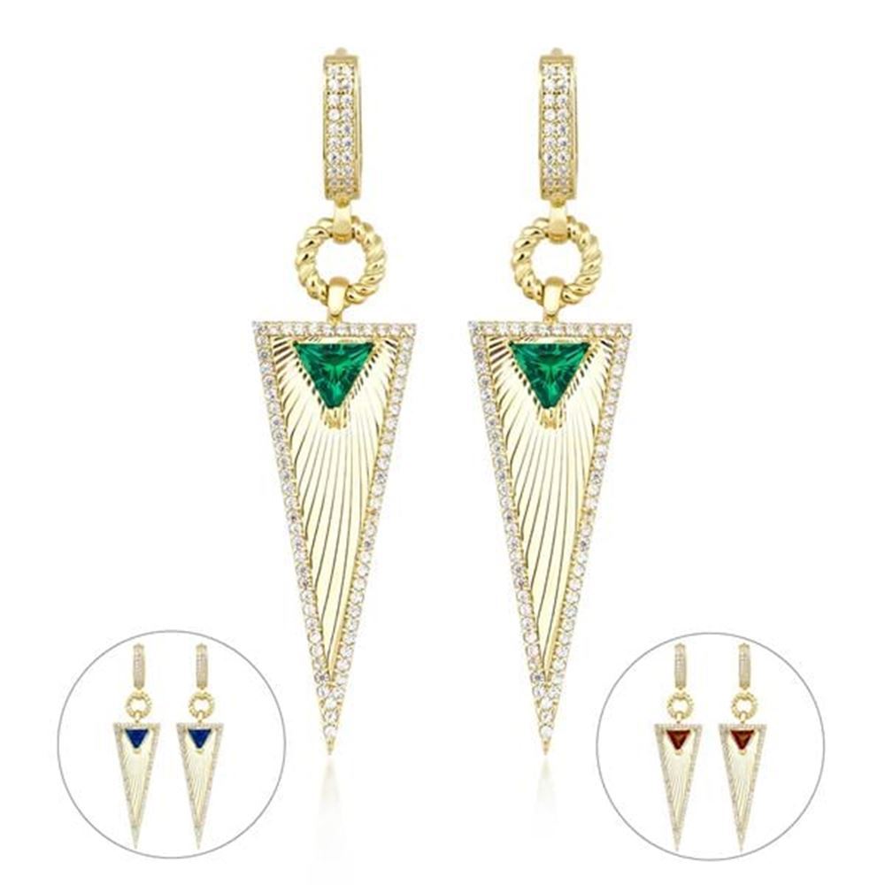 Zümrüt Taşlı Kalemli Üçgen Küpe