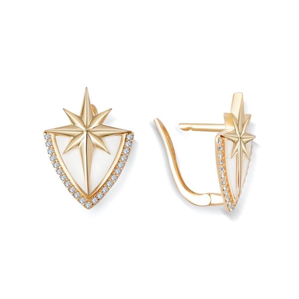 Beyaz Mineli Kuzey Yıldızı Altın Küpe