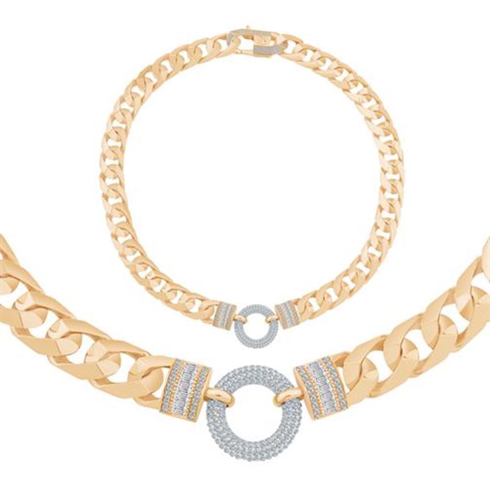 Taşlı Halka Zincir Altın Set