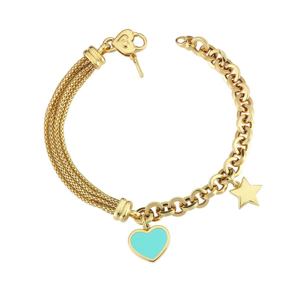 Mavi Mineli ve Kalpli Bileklik