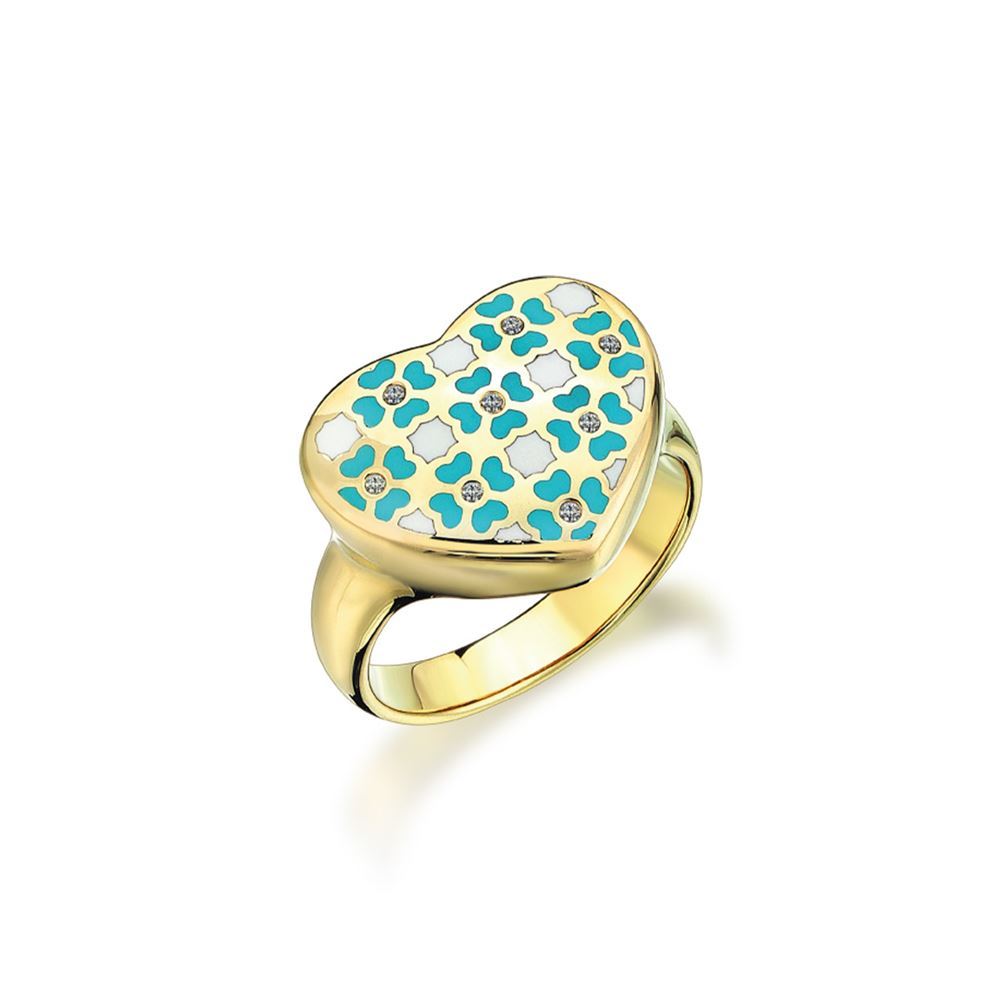 Turkuaz-Beyaz Mineli Eterna Kalp Yüzük