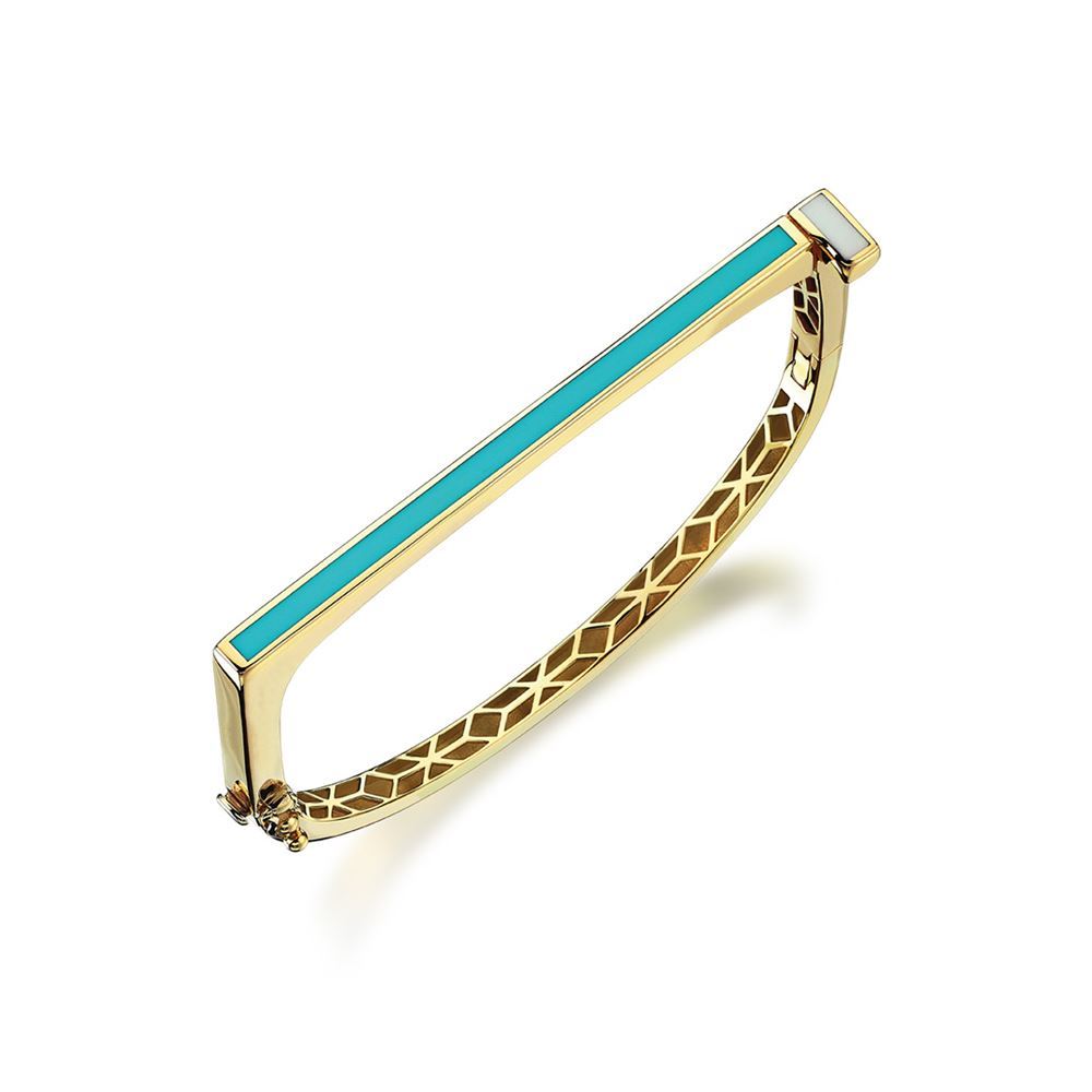 Sarı Altın Turkuaz-Beyaz Mineli Minima Kelepçe Bilezik