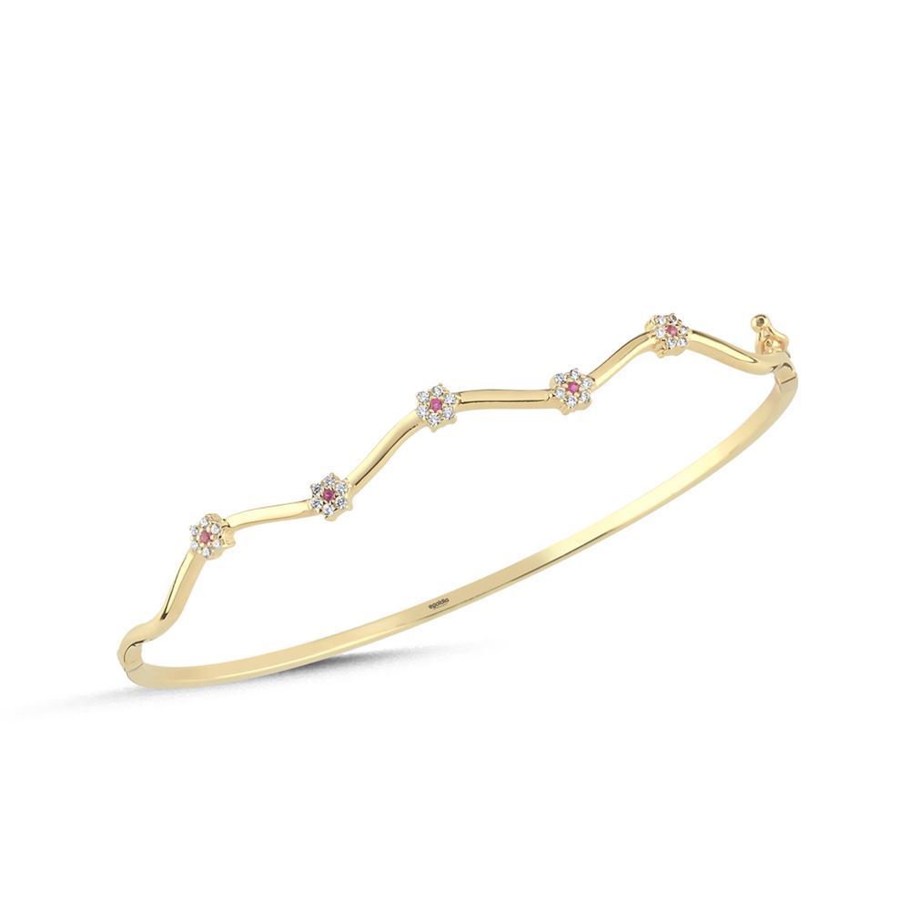 Papatya Beyaz Pembe Taşlı Kelepçe (6*5 Cm 1 Mm)